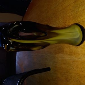 So pretty . SMALL green blown glass vase.